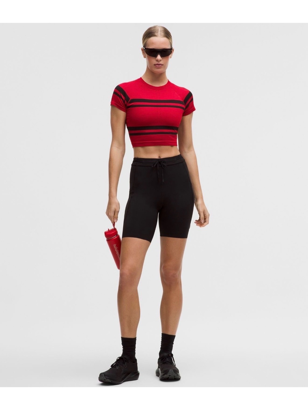 Lululemon Swiftly Tech Cropped Tee 2.0 Stripe -  OXFD RED & BLK NWT Size 12